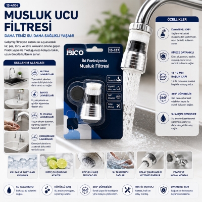 12 ADET MUSLUK UCU FİLTRESİ 2 FONKSİYONLU 360° DERECE DÖNEBİLEN BAŞLIK 16-19MM CAŞLIK ÇAPI