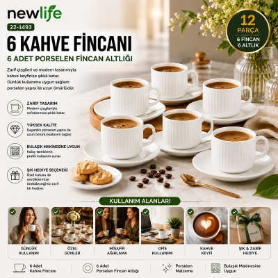 12 PARÇA  PORSELEN KAHVE FİNCANI