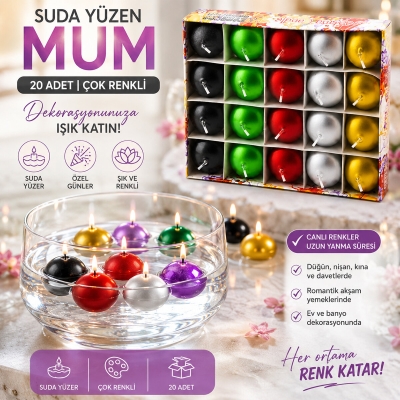 20PCS SUDA YÜZEN MUM BEYAZ - RENKLİ