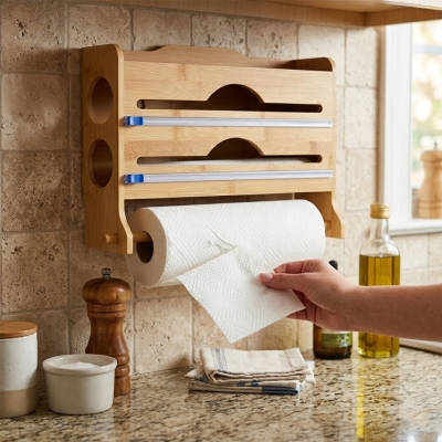 2IN1 = 2 STREÇLİK - 1 KAĞIT HAVLULUK AHŞAP BAMBU STREÇLİK - FOLYOLUK - HAVLULUK KESİCİ BIÇAK KANALLI