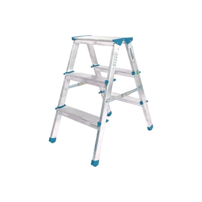 3+3 ÇİFT BASAMAKLI ALÜMİNYUM METAL MERDİVEN YÜKSEKLİK = 69CM BAŞ GENİŞLİK = 8CM