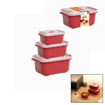 3 PCS KIRMIZI DİKDÖRTGEN SAKLAMA KAB SET 500-1000-2000ML