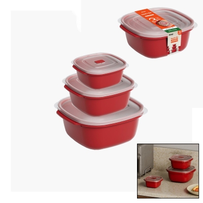 3 PCS KIRMIZI KARE SAKLAMA KABI SET 550-1100-2200ML