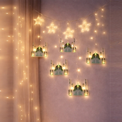3MT FİŞLİ - EKLEMELİ RAMAZAN DEKOR LAMBA - PERDE LED YEŞİL CAMİ - YILDIZ