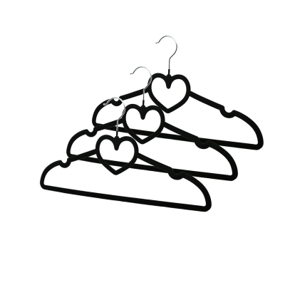 3PCS SİYAH KADİFE KAPLI - KALPLİ PLASTİK ASKI METAL UÇLU