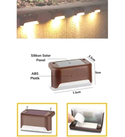 4 ADET SOLAR MERDİVEN LED - KAHVERENGİ KASA