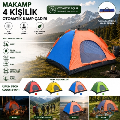 4 KİŞİLİK TOZ GEÇİRMEZ 200CMX200CMX135CM OTOMATİK KAMP ÇADIR HERHANGİ BİR RENK GÖNDERİLİR