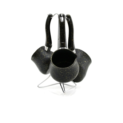 4PCS 230-280-380ML GRANİT - ÇELİK CEZVE RENKLİ METAL STANDLI
