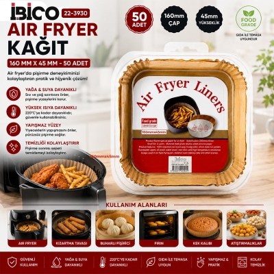 50PCS KARE TABAN: 16CM - KENAR: 4.5CM AİR FRYER PİŞİRME KALIP KAĞIT