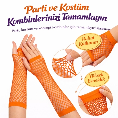 80?ler 90?lar Retro Turuncu File Parmaksız Eldiven 26 cm