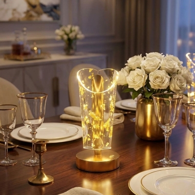 Açık Silindirik Kristal Altın Toz Model LED Masa Lambası ? Gold Tabanlı, Dokunmatik, 3 Renk Işık Modlu, Şarjlı Modern Dekoratif Gece Lambası