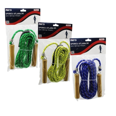 AHŞAP SAPLI ATLAMA İPİ RENKLİ 5MT