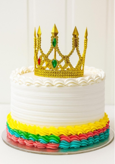 Altın Işıltılı İnce Pasta Tacı Pasta Üstü Taç Plastik Malzeme 8x8 cm