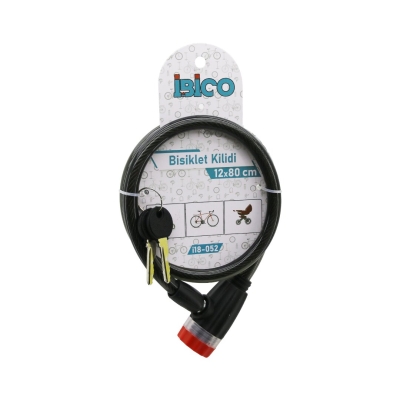 ANAHTARLI ÇEVİRMELİ KİLİT KAPAKLI PLASTİK KAFA BİSİKLET KİLİT ÇELİK TEL SİYAH ŞEFFAF KILIF 12MMX80CM