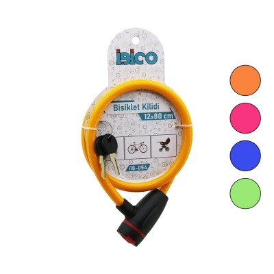 ANAHTARLI AÇ-KAPA KİLİT KAPAKLI PLASTİK KAFA BİSİKLET KİLİT ÇELİK TEL RENKLİ KILIF 12MMX80CM