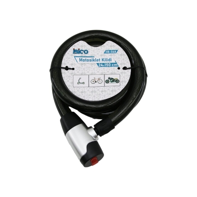 ANAHTARLI AÇ-KAPA KİLİT KAPAKLI MOTOR - BİSİKLET KİLİT ÇELİK TEL SİYAH ŞEFFAF KILIF 24MMX150CM