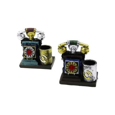 ANKESÖRLÜ TELEFON VİNTAGE DEKORATİF BİBLO - RENKLİ KALEMLİK 12.5X10X6.5CM REÇİNE