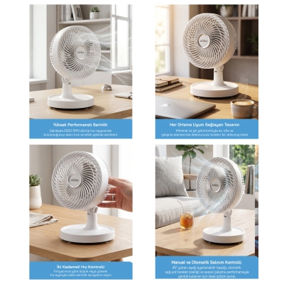 BEYAZ 12 INC EV - OFİS KOMPAKT - SESSİZ - İKİ KADEME MASAÜSTÜ VANTİLATÖR SF-7703