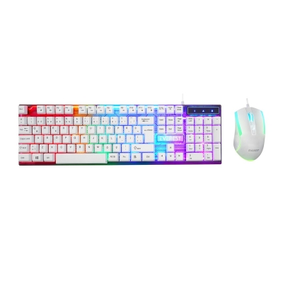 BEYAZ GÖKKUŞAĞI IŞIKLI USB KABLOLU OYUNCU KLAVYE - MOUSE SET