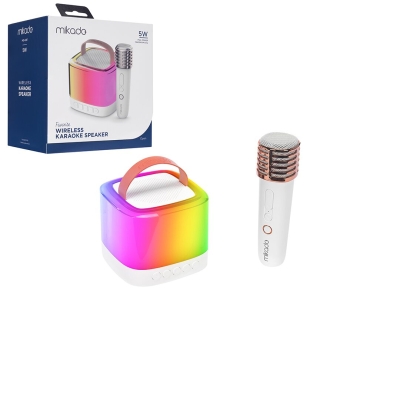 BEYAZ KARAOKE MİKROFONLU WİRELESS HOPARLÖR - SPEAKER IŞIKLI USB ŞARJLI BT - TF CARD - AUX 5W