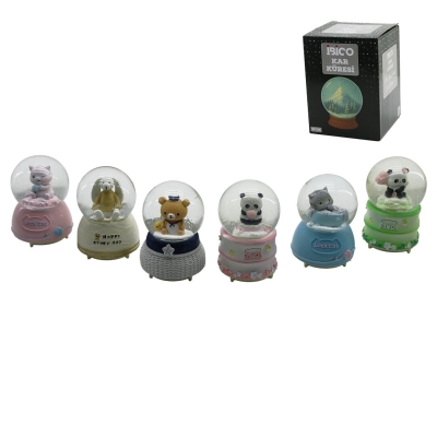 BÜYÜK BOY - 10CM PİLLİ - IŞIKLI MÜZİKLİ KAR KÜRESİ CAM HAYVAN FİGÜRLÜ - DESEN MİX RENKLİ HERHANGİ BİR TANESİ GÖNDERİLİR