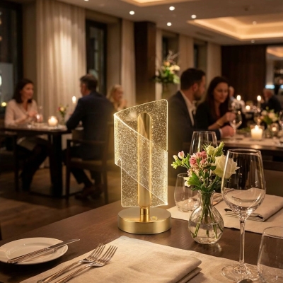 Çapraz Kavisli Kristal Simli LED Masa Lambası ? Gold Gövdeli, Dokunmatik, 3 Kademe Işık Ayarlı Şarjlı Dekoratif Lamba