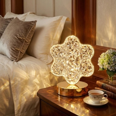 Çiçek Model Kristal LED Masa Lambası ? Dokunmatik, 3 Renk Işık Modlu, Şarjlı Mini Dekoratif Gece Lambası