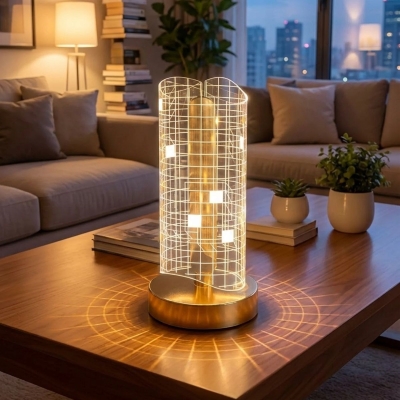 Dalgalı Silindirik Kristal Kareli Model LED Masa Lambası ? Gold Tabanlı, Dokunmatik, 3 Renk Işık Modlu, Şarjlı Modern Dekoratif Gece Lambası