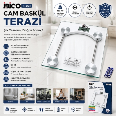 DİJİTAL - PİLLİ KARE BANYO BASKÜL TERAZİ TARTI LCD EKRAN 180KG/0.1G 30X30CM İ11-025