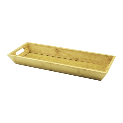 DİKDÖRTGEN ÇİFT KULPLU AHŞAP BAMBU SUNUM TEPSİSİ =16X40CM - DERİN=4CM