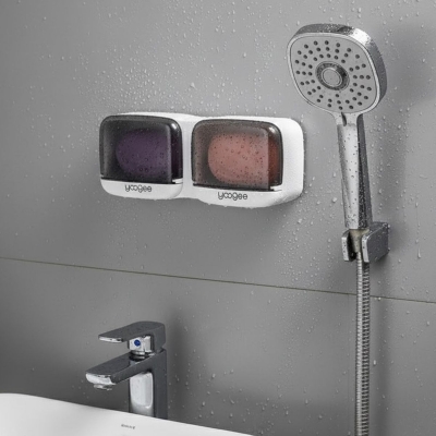Duvara Monte İkili Kapaklı Plastik Katı Sabunluk Organizer ? Banyo &amp; Mutfak İçin Yapışkanlı Sabun Kutusu ve Düzenleyici