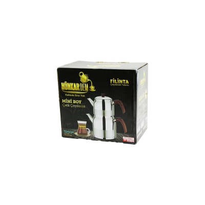 FİLİNTA MİNİ BOY ÇELİK ÇAYDANLIK SETİ ÇİFT KAPAKLI RENKLİ BAKALİT KULP ÜST DEMLİK: 1LT - ALT SULUK: 1.5LT KENDİNDEN SÜZGEÇLİ