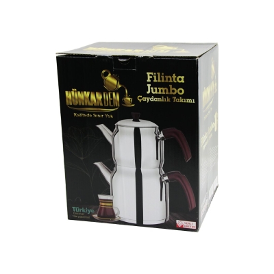 FİLİNTA JUMBO BOY ÇELİK ÇAYDANLIK SETİ ÇİFT KAPAKLI RENKLİ BAKALİT KULP ÜST DEMLİK: 2LT - ALT SULUK: 4LT KENDİNDEN SÜZGEÇLİ