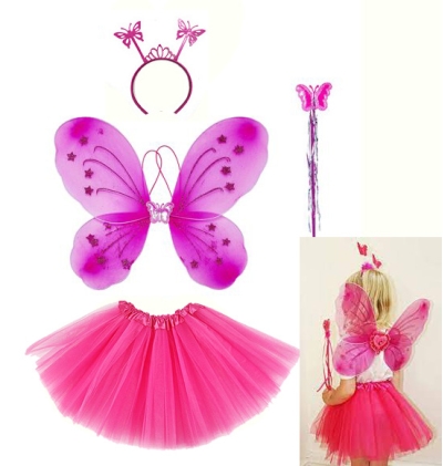 Fuşya Kelebek Kostümü - Fuşya Kelebek Kostüm Aksesuar Seti 4 Parça