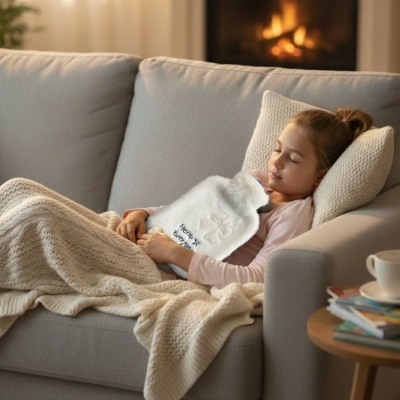 Hello Everyone Yazılı Kurdeleli Beyaz Peluş Sıcak Su Torbası 1 Lt ? Yumuşak Kılıf, Uzun Süre Sıcak Tutan Termal Su Torbası