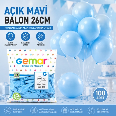 İÇ MEKAN - AÇIK MAVİ BALON 10 INC - 26CM - 100PCS