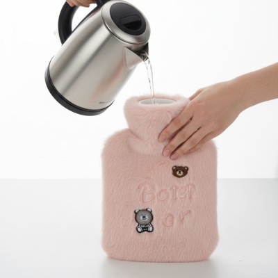 Işıklı Ayıcıklı Figürlü Pembe Peluş Sıcak Su Torbası 1 Lt ? Yumuşak Kılıf, Uzun Süre Sıcak Tutan Termal Su Torbası