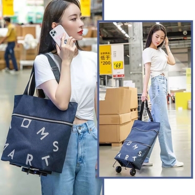 Katlanabilir Tekerlekli Market Çantası,Çok Amaçlı Pazar Arabası,Portatif Alışveriş Bez Torbası