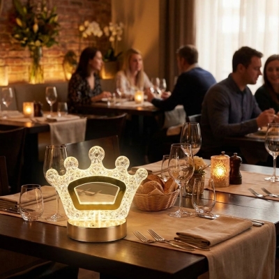 Kral Tacı Model Kristal LED Masa Lambası ? Dokunmatik, 3 Renk Işık Modlu, Şarjlı Mini Dekoratif Gece Lambası