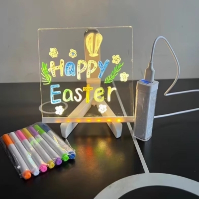 LED Işıklı Kendiliğinden Renkli Fosforlu Kalemli Kare Yazı Panosu 20x20 cm