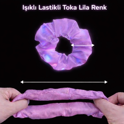 Lila Mor Renk Led Işıklı Lastikli Saç Tokası - 3 Modlu Festival - Parti Saç Tokası