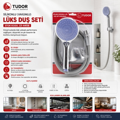 MİLANO VAKUMLU - SİLİKON LÜKS DUŞ SETİ DUŞ BAŞLIK=MİX SİLİKON HORTUM=1.5MT MAFSAL=3 KADEME