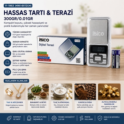 MİNİ=6X12CM HASSAS TARTI - TERAZİ 300GR/0.01GR ŞEFFAF PLS.KAPAKLI - PİLLİ= 2PCS İNCE
