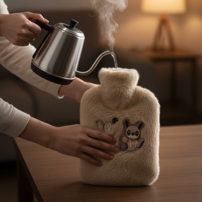 Mutlu Robot Hayvan Figürlü Peluş Sıcak Su Torbası 1 Lt ? Yumuşak Kılıf, Uzun Süre Sıcak Tutan Termal Su Torbası