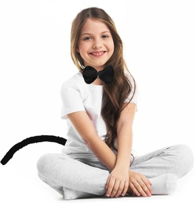 Peluş Siyah Renk Kuyruk ve Papyon Yetişkin Çocuk Uyumlu