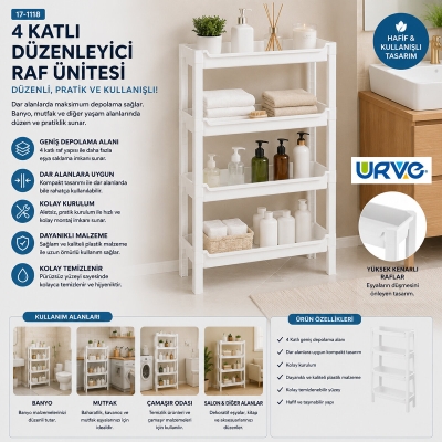 RAFTY 4 KATLI SEPET ORGANİZER DÜZENLEYİCİ RAF ÜNİTESİ 465X145X690MM