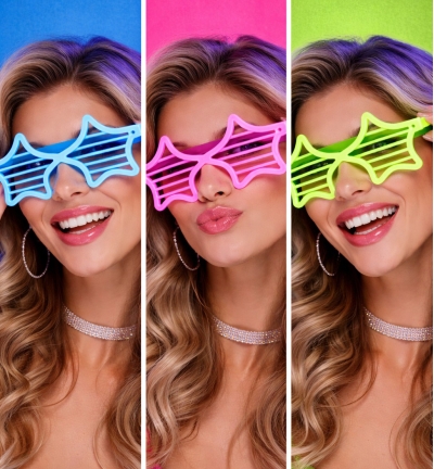 Retro Neon Fosforlu Yıldız Panjur Gözlük 12 Adet – 80’ler 90’lar Parti Stili