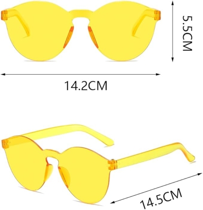 Sert Mika Oval Şekilli Çerçevesiz Sarı Gözlük Retro Parti 5x14 cm