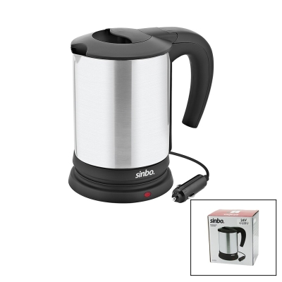 SİNBO SK-8034 24V ARAÇ İÇİ KETTLE PASLANMAZ ÇELİK SU ISITICISI 0.8LT  200W  ÇAKMAKLIK FİŞLİ  PLASTİK KAPAK - KULP