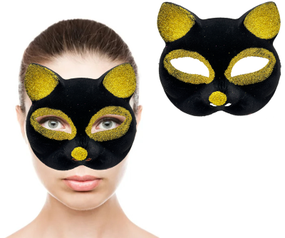 Siyah Renk Gold Simli Süet Kaplama Kedi Maskesi 18x14 cm